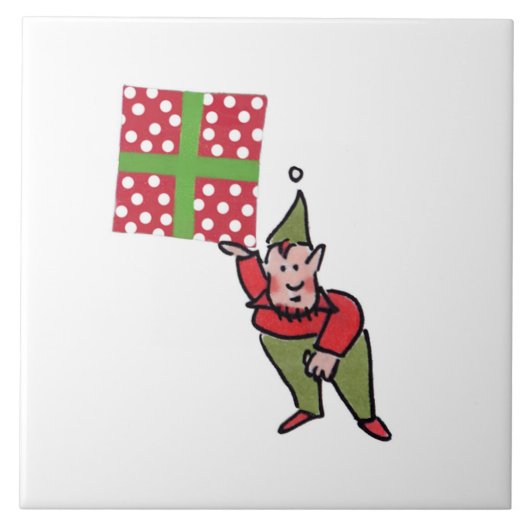 Elf mit Polk Dot Geschenk weiße große Keramik Kach Fliese (Vorderseite)