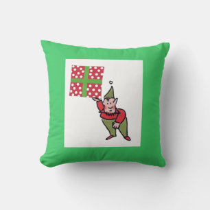 Elf mit Polka Dot Geschenk quadratisches Grünkisse Kissen