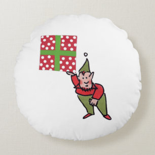 Elf mit Polka Dot Geschenk rund rotes Poly-Kissen Rundes Kissen