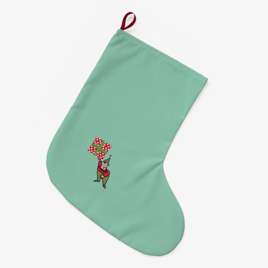 Elf mit Polka Dot Geschenk Weihnachtsweih Strumpf  Großer Weihnachtsstrumpf (Vorderansicht (hängend))