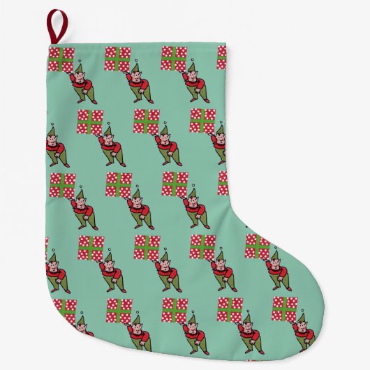 Elf mit Polka Dot Geschenk Weihnachtsweih Strumpf Großer Weihnachtsstrumpf (Vorderseite)