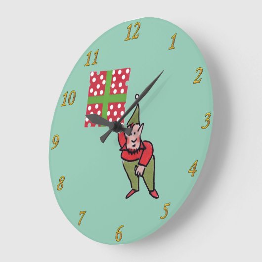 Elf mit Polka Dot Gift grüne Wanduhr (Winkel)