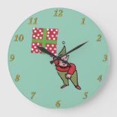 Elf mit Polka Dot Gift grüne Wanduhr (Vorderseite)
