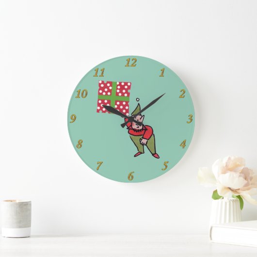 Elf mit Polka Dot Gift grüne Wanduhr (Zuhause)
