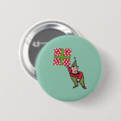Elf mit Polka Dot Gift grünen Knopf Button (Vorne & Hinten)