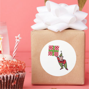 Elf mit punktgeschenk weiße runde große Aufkleber