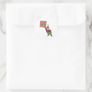 Elf mit punktgeschenk weiße runde kleine Aufkleber
