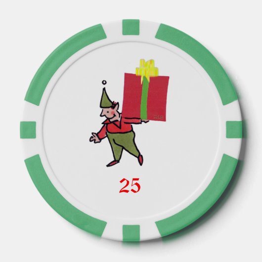 Elf mit Red Box grün 25 gestreifter Poker Chip (Vorderseite)