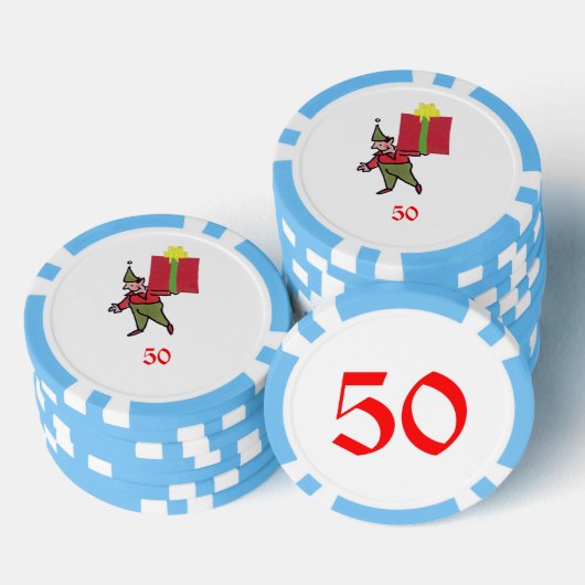 Elf mit Red Box hellblau 50 gestreifter Poker Chip (Stapel)