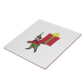Elf mit roter Box, weiße, große Keramik Fliese (Seite)