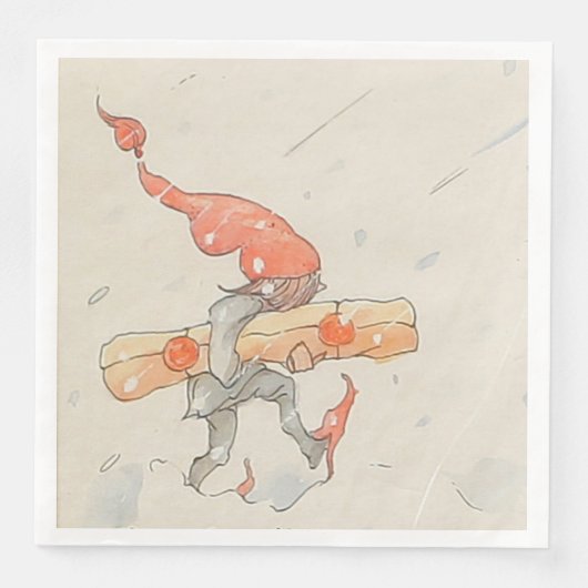 Elf mit Weihnachtsgeschenk, alte Illustration Serviette (Vorderseite)