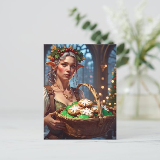 Elf mit Weihnachtskokken Feiertagspostkarte (Stehend Vorderseite)