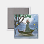 Elf mit White Cat Riding auf einem Leaf Magnet (Vorderseite/Rückseite)