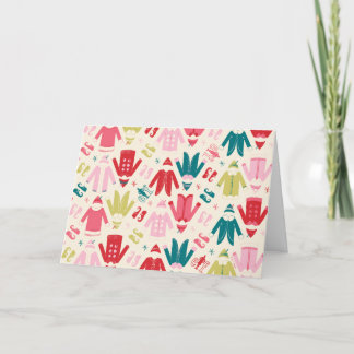 Elf-Muster für farbenfrohe Mäntel und Schuhe Feiertagskarte