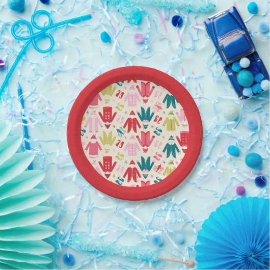 Elf-Muster für farbenfrohe Mäntel und Schuhe Pappteller (Party)