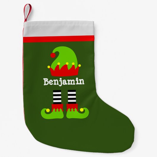 Elf Name Hat & Legs Feet Green Red Kleiner Weihnachtsstrumpf (Vorderseite)