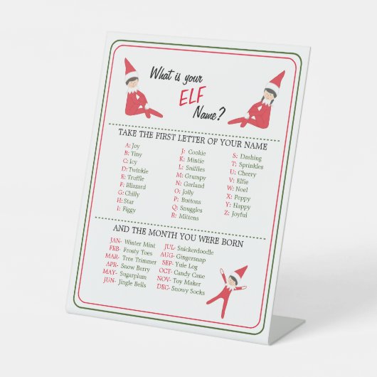 Elf Name Pedestal Sign Sockelschild (Vorderseite)