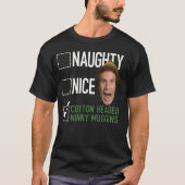 Elf Naughty Nice Cotton Kopf Ninny Muggins T-Shirt (Vorderseite)