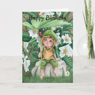 Elf Pixie Und Marienkäfer Wasserfarben Geburtstag Karte