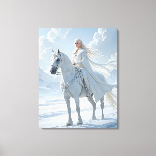 Elf Queen Riding a Majestic White Horse Leinwanddruck (Vorderseite)
