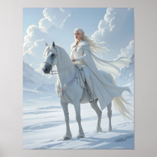 Elf Queen Riding a Majestic White Horse Poster