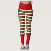 Elf Red Green Stripes Weihnachtskostüme Leggings (Vorderseite)