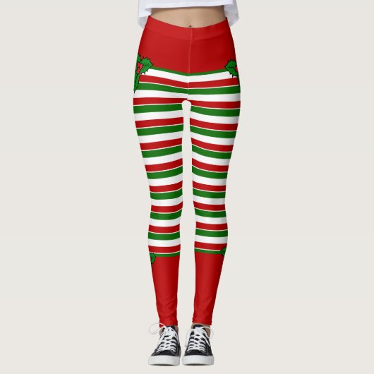 Elf Red Green Stripes Weihnachtskostüme Leggings (Vorderseite)