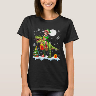 Elf Reitet T-Rex Weihnachtsbaum Bunte Lichter Lo T-Shirt