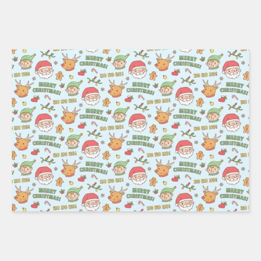 Elf, Rentier, Weihnachten, Frohe Weihnachtsmuster Geschenkpapier Set (Vorderseite 3)