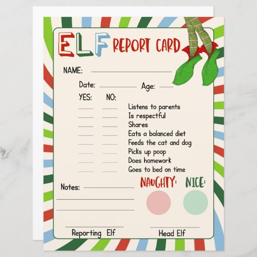 Elf Report Card Naughty oder Nice Verhaltens (Vorne/Hinten)