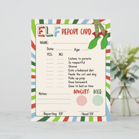 Elf Report Card Naughty oder Nice Verhaltens (Stehend Vorderseite)