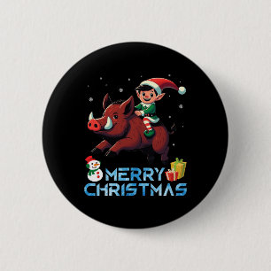 Elf Riding Boar Snowman Präsent Merry Christmas Da Button