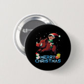 Elf Riding Boar Snowman Präsent Merry Christmas Da Button (Vorne & Hinten)
