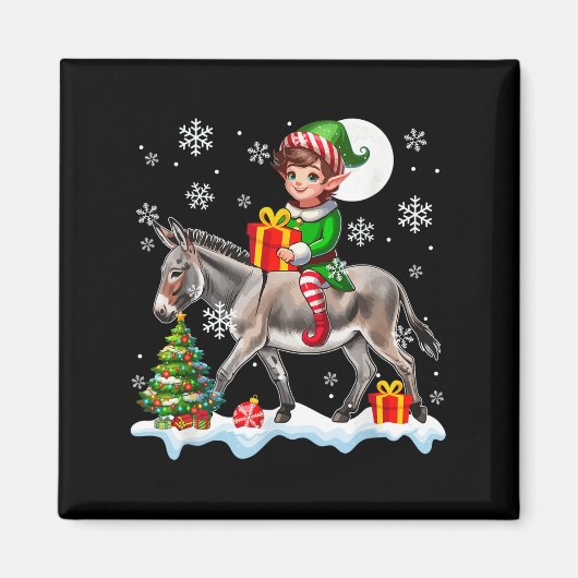 Elf Riding Christmas Tree Colorful Lights Lover Ki Magnet (Vorne)