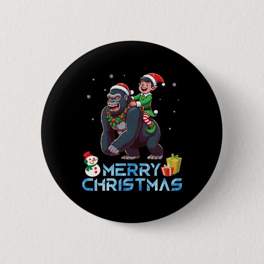 Elf Riding Gorilla Snowman Gerne Weihnachten Button (Vorderseite)