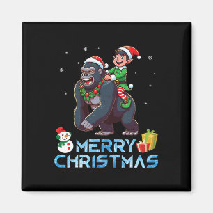 Elf Riding Gorilla Snowman Gerne Weihnachten Magnet