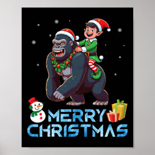 Elf Riding Gorilla Snowman Gerne Weihnachten Poster