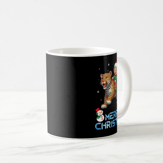 Elf Riding Leopard Snowman Präsentieren Frohe Weih Kaffeetasse (VorderseiteRechts)