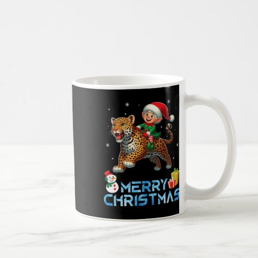 Elf Riding Leopard Snowman Präsentieren Frohe Weih Kaffeetasse (Rechts)