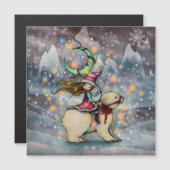 Elf Riding Polar Bär Weihnachtsfeiertag Kunst Magnetkarte (Vorne/Hinten)