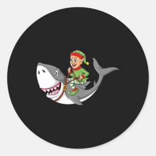 Elf Riding Shark Christmas Boys Girls Kinder Weihn Runder Aufkleber