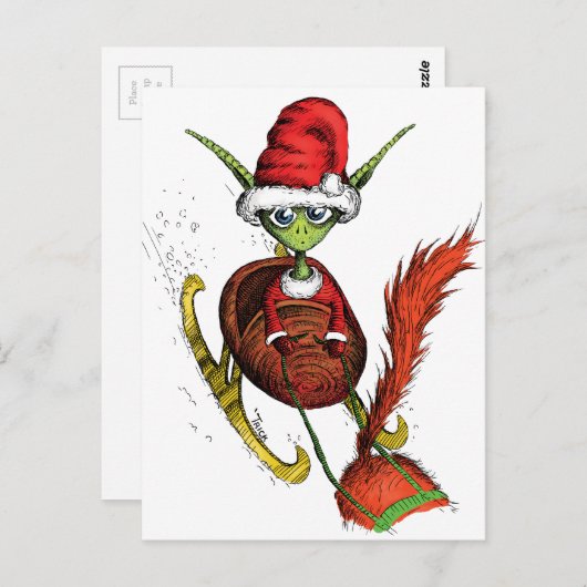 Elf Riding Sleigh Postkarte (Vorne/Hinten)