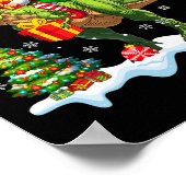 Elf Riding T-rex Weihnachtsbaum Farbenfrohe Lichte Poster (Ecke)
