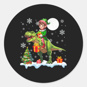 Elf Riding T-rex Weihnachtsbaum Farbenfrohe Lichte Runder Aufkleber