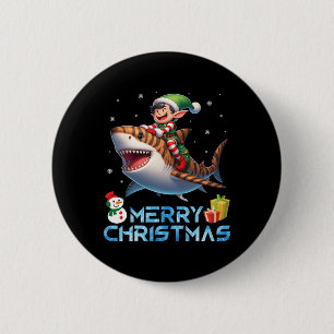 Elf Riding Tiger Shark Snowman Present Merry Chris Button