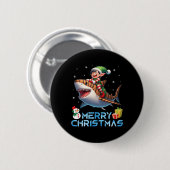 Elf Riding Tiger Shark Snowman Present Merry Chris Button (Vorne & Hinten)