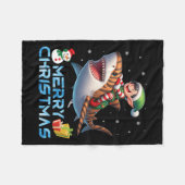 Elf Riding Tiger Shark Snowman Present Merry Chris Fleecedecke (Vorderseite (Horizontal))