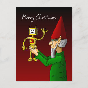 Elf & Robot Weihnachts-Postkarte Postkarte