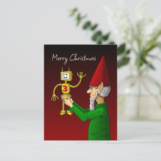 Elf & Robot Weihnachts-Postkarte Postkarte (Stehend Vorderseite)