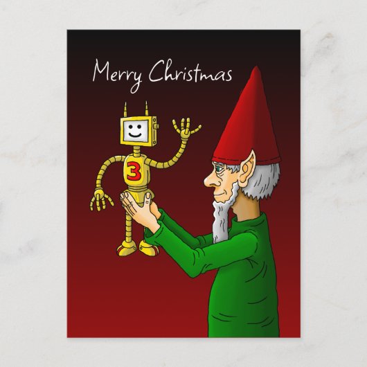 Elf & Robot Weihnachts-Postkarte Postkarte (Vorderseite)